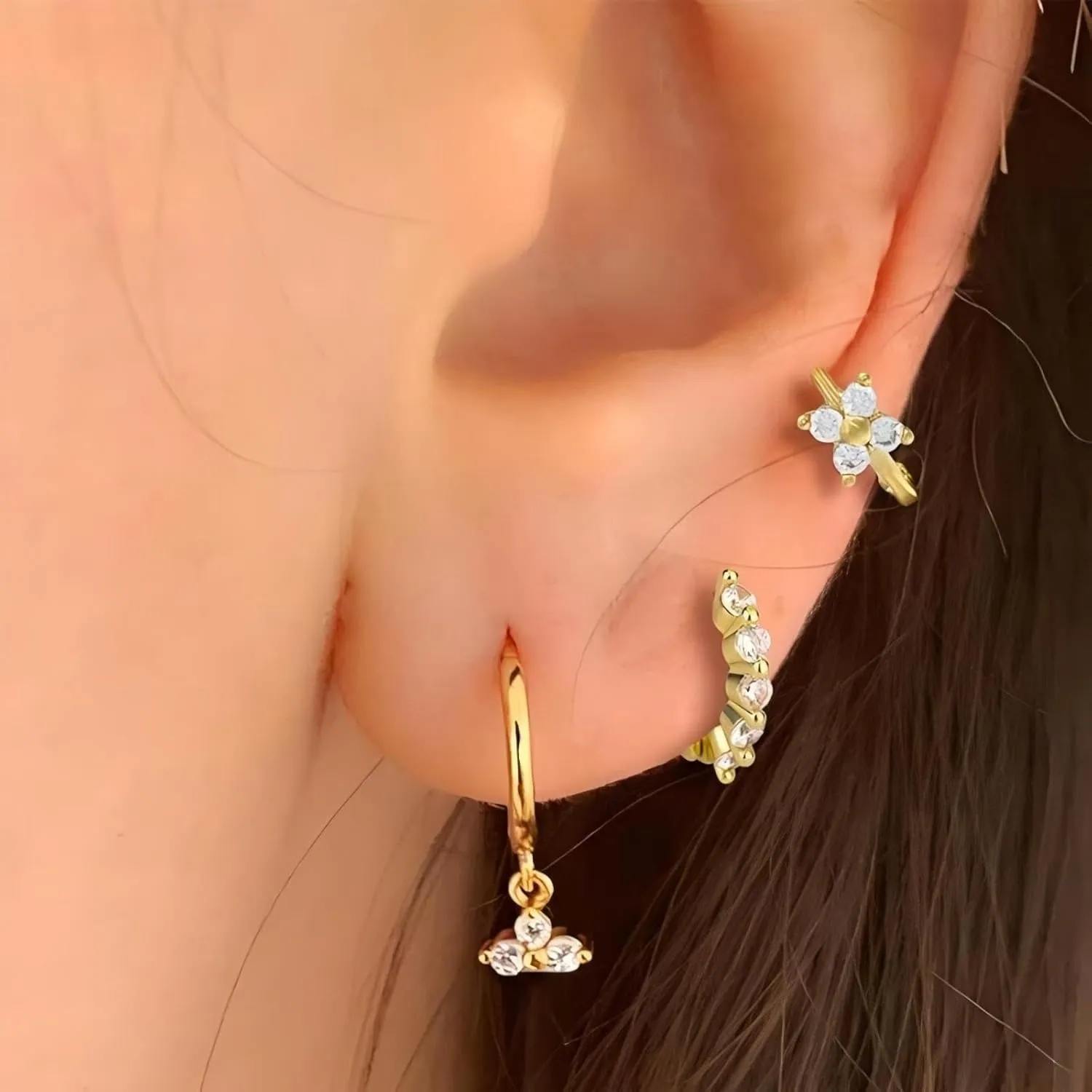 14K Gold Plated Hoop Earrings Set for WomenHypoallergenic Small Diamond Cartilage Hoops Cute Cubic Zirconia Dangle Stud Earrings Jewelry Gifts