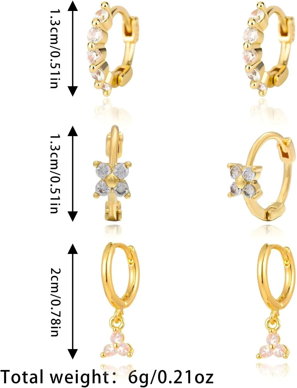 14K Gold Plated Hoop Earrings Set for WomenHypoallergenic Small Diamond Cartilage Hoops Cute Cubic Zirconia Dangle Stud Earrings Jewelry Gifts
