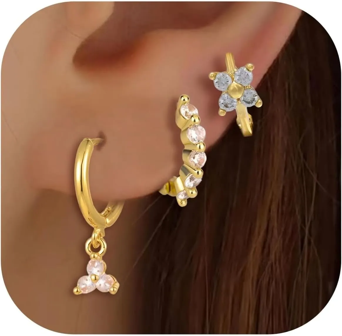 14K Gold Plated Hoop Earrings Set for WomenHypoallergenic Small Diamond Cartilage Hoops Cute Cubic Zirconia Dangle Stud Earrings Jewelry Gifts