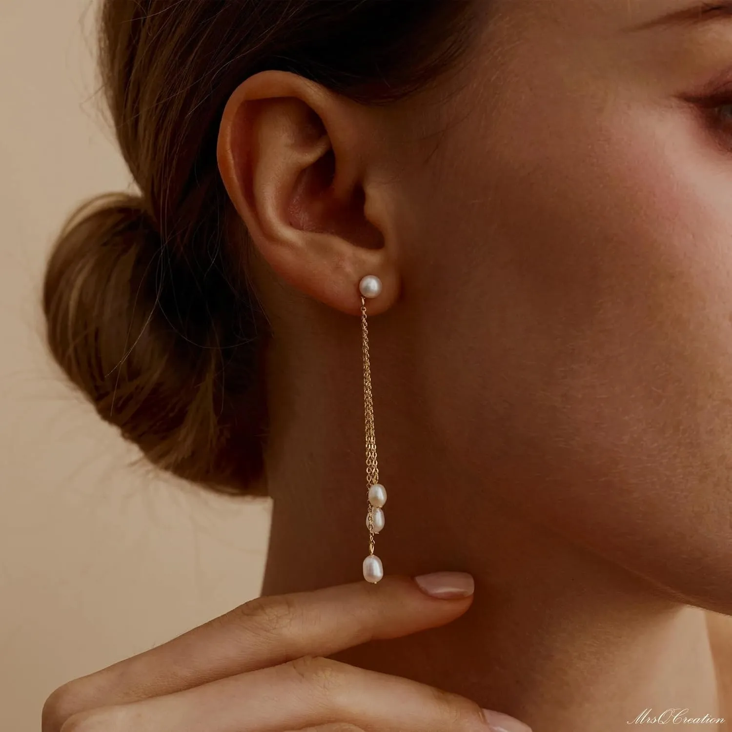 14k Gold Plated Long Pearl Earrings for Women - Sterling Silver Post Dangle Tassel Drop Earrings for Prom