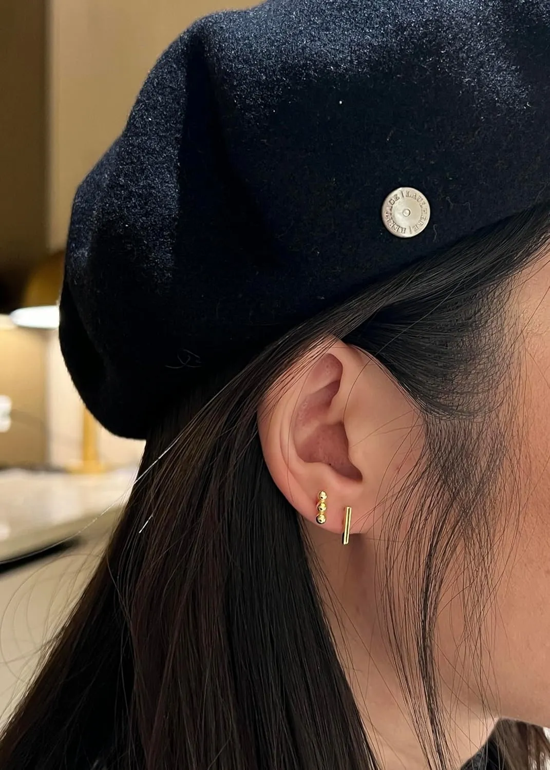 14K Gold Plated Nap Earrings Sterling Silver Ball Bar Bezel Setting CZ Stones Screw Back Hypoallergenic Earrings Everyday Cartilage Helix Parisian Minimalist Piercing Earrings For Women Unisex