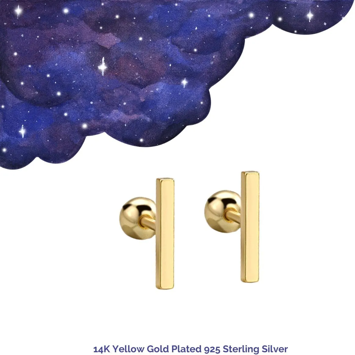 14K Gold Plated Nap Earrings Sterling Silver Ball Bar Bezel Setting CZ Stones Screw Back Hypoallergenic Earrings Everyday Cartilage Helix Parisian Minimalist Piercing Earrings For Women Unisex