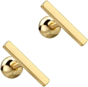 14K Gold Plated Nap Earrings Sterling Silver Ball Bar Bezel Setting CZ Stones Screw Back Hypoallergenic Earrings Everyday Cartilage Helix Parisian Minimalist Piercing Earrings For Women Unisex