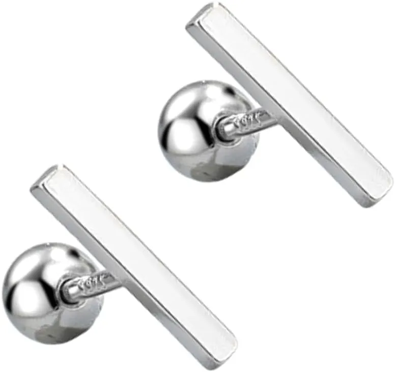 14K Gold Plated Nap Earrings Sterling Silver Ball Bar Bezel Setting CZ Stones Screw Back Hypoallergenic Earrings Everyday Cartilage Helix Parisian Minimalist Piercing Earrings For Women Unisex
