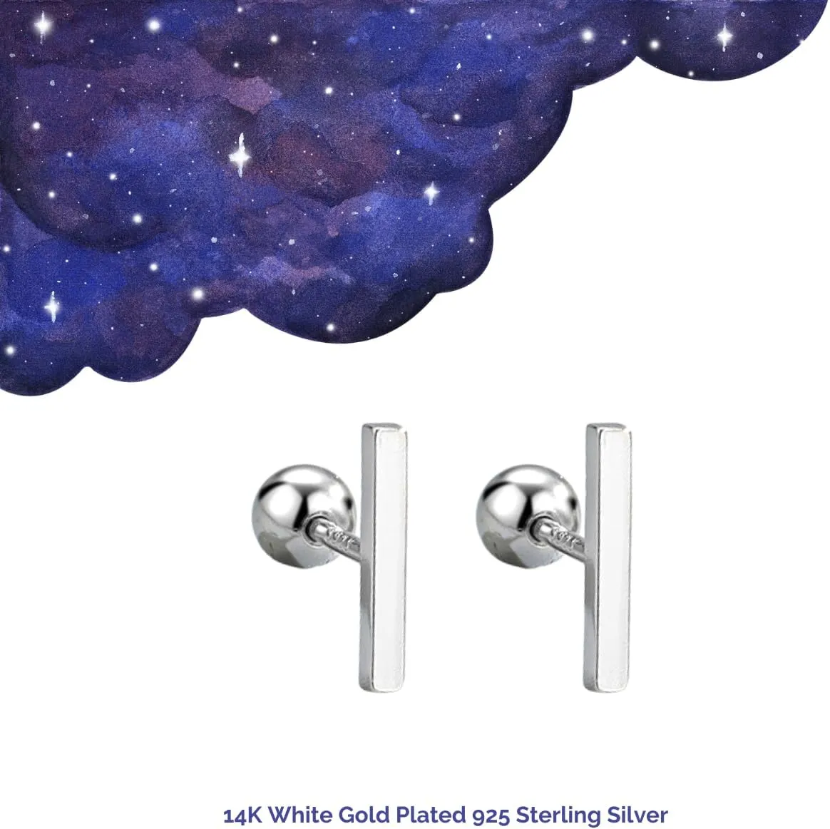 14K Gold Plated Nap Earrings Sterling Silver Ball Bar Bezel Setting CZ Stones Screw Back Hypoallergenic Earrings Everyday Cartilage Helix Parisian Minimalist Piercing Earrings For Women Unisex