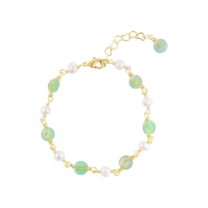 14K Gold Plated Natural Jade & Pearls Bracelets for Women, Natural Freshwater Pearls Jade Bracelets for Women, Lucky Green Jade Jewelry Chain for Mom Lover Her (14K Gold Plated)