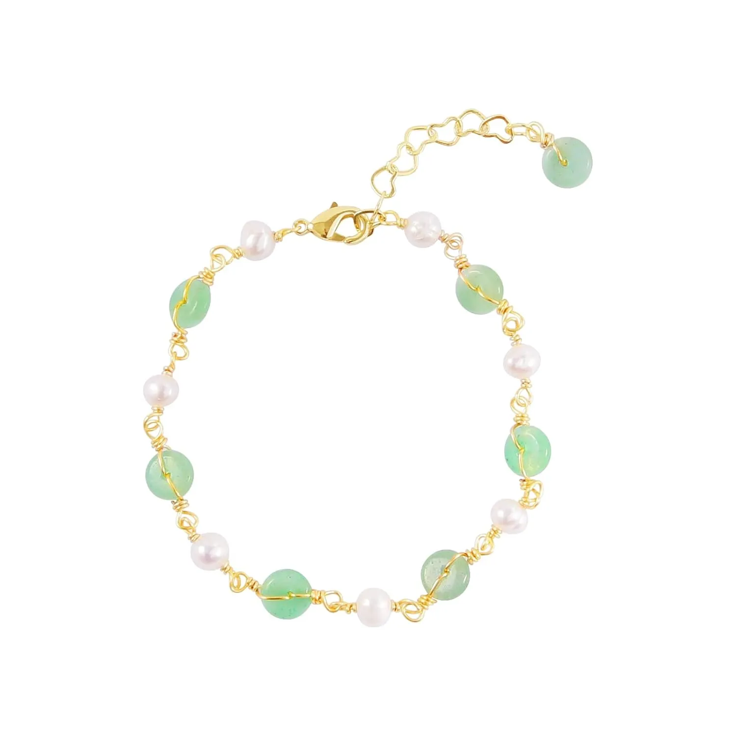 14K Gold Plated Natural Jade & Pearls Bracelets for Women, Natural Freshwater Pearls Jade Bracelets for Women, Lucky Green Jade Jewelry Chain for Mom Lover Her (14K Gold Plated)
