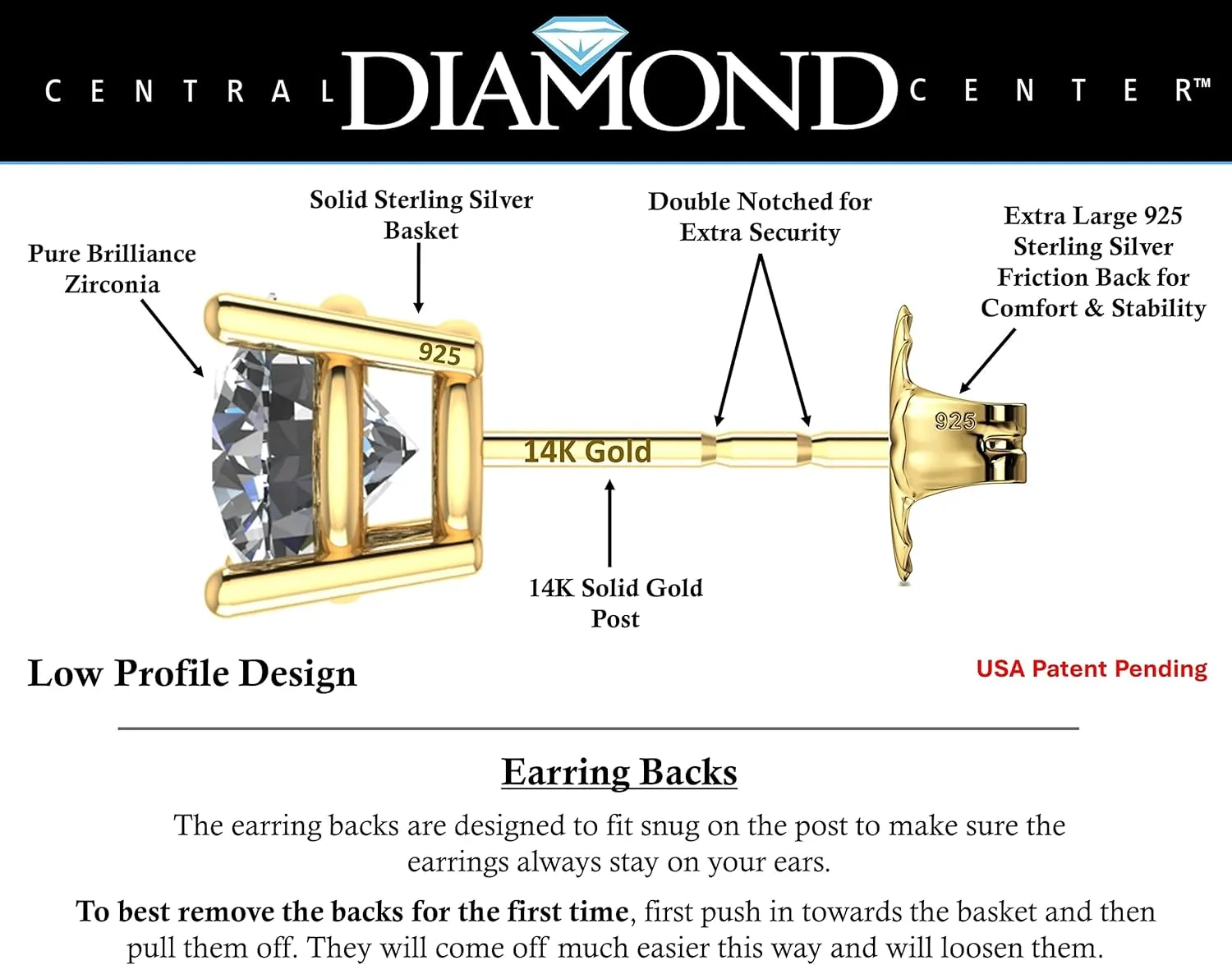 14K Solid Gold Post & Silver Simulated Diamond Stud Earrings-cubic zirconia earrings studs .30ct to 8.00ct