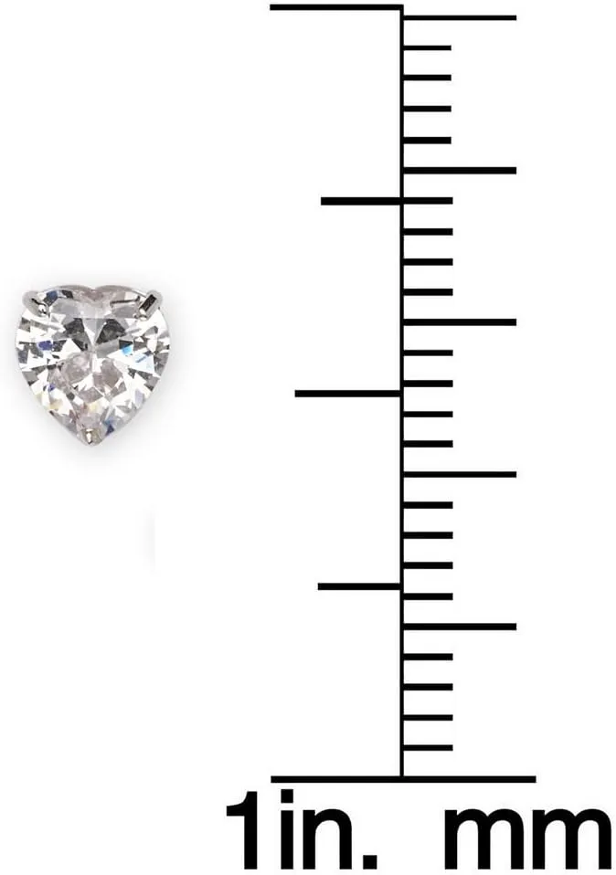 14k White Gold Heart-shaped Cubic Zirconia Screw Back Stud Earrings for Women (4-6mm)