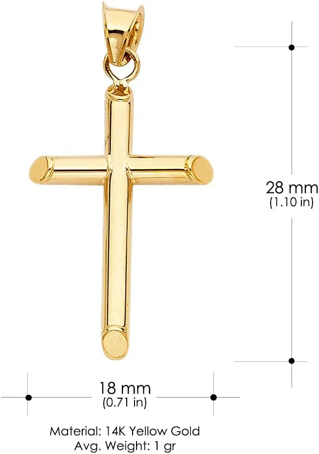 14K Yellow Gold Classic Cross Pendant with 1.2mm Singapore Chain Necklace