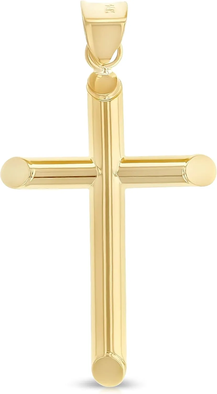 14K Yellow Gold Classic Cross Pendant with 1.2mm Singapore Chain Necklace