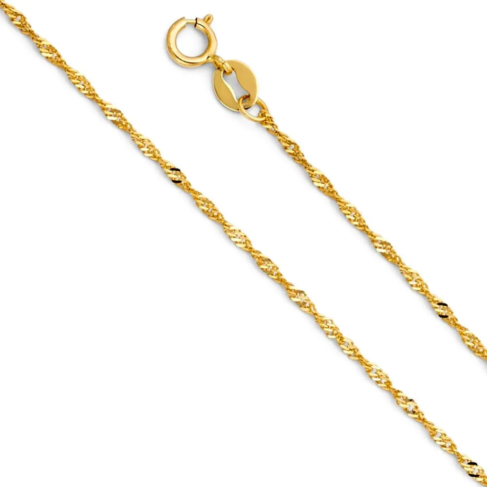 14K Yellow Gold Classic Cross Pendant with 1.2mm Singapore Chain Necklace