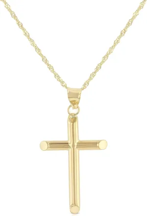 14K Yellow Gold Classic Cross Pendant with 1.2mm Singapore Chain Necklace