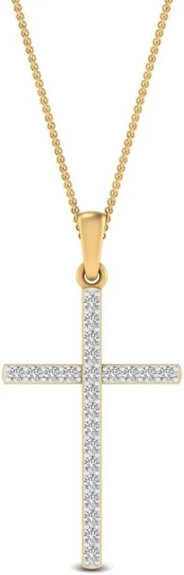 1/6 Carat LAB GROWN Round Cut Diamond Simple Dainty Pendant 14K Gold Religious LAB CREATED Diamond Cross Necklace For Her Premium Collection (0.14 Ctw, F-H Color, SI1-SI2 Clarity)