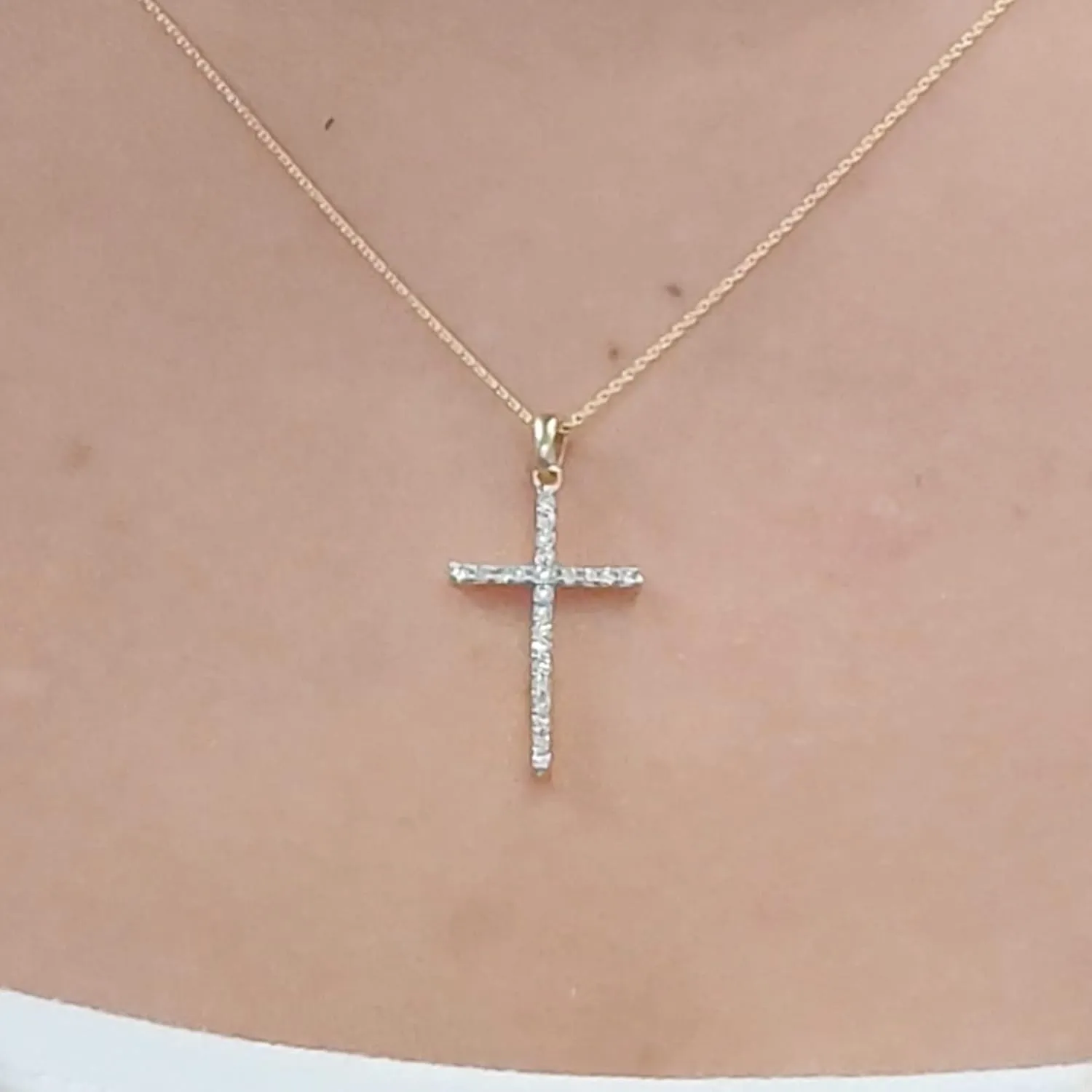 1/6 Carat LAB GROWN Round Cut Diamond Simple Dainty Pendant 14K Gold Religious LAB CREATED Diamond Cross Necklace For Her Premium Collection (0.14 Ctw, F-H Color, SI1-SI2 Clarity)