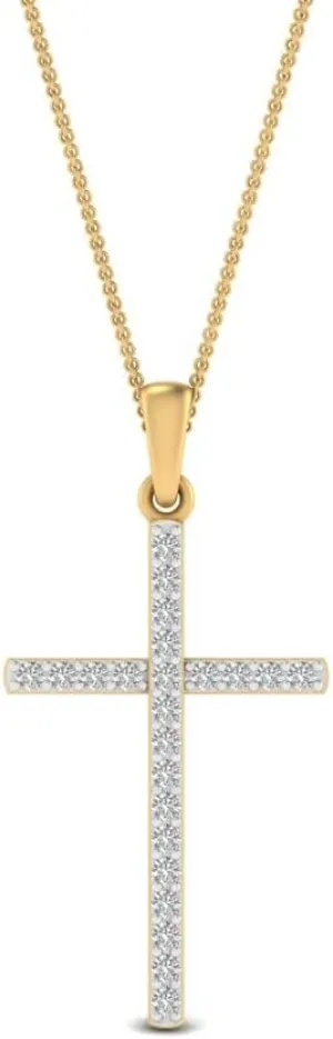 1/6 Carat LAB GROWN Round Cut Diamond Simple Dainty Pendant 14K Gold Religious LAB CREATED Diamond Cross Necklace For Her Premium Collection (0.14 Ctw, F-H Color, SI1-SI2 Clarity)