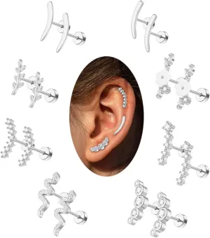 16Pcs 20G Cartilage Earrings Flat Back Piercing Jewelry for Women Gold Silver Hypoallergenic Stainless Steel Flower Stud Helix Earrings Daith Conch Piercing Jewelry