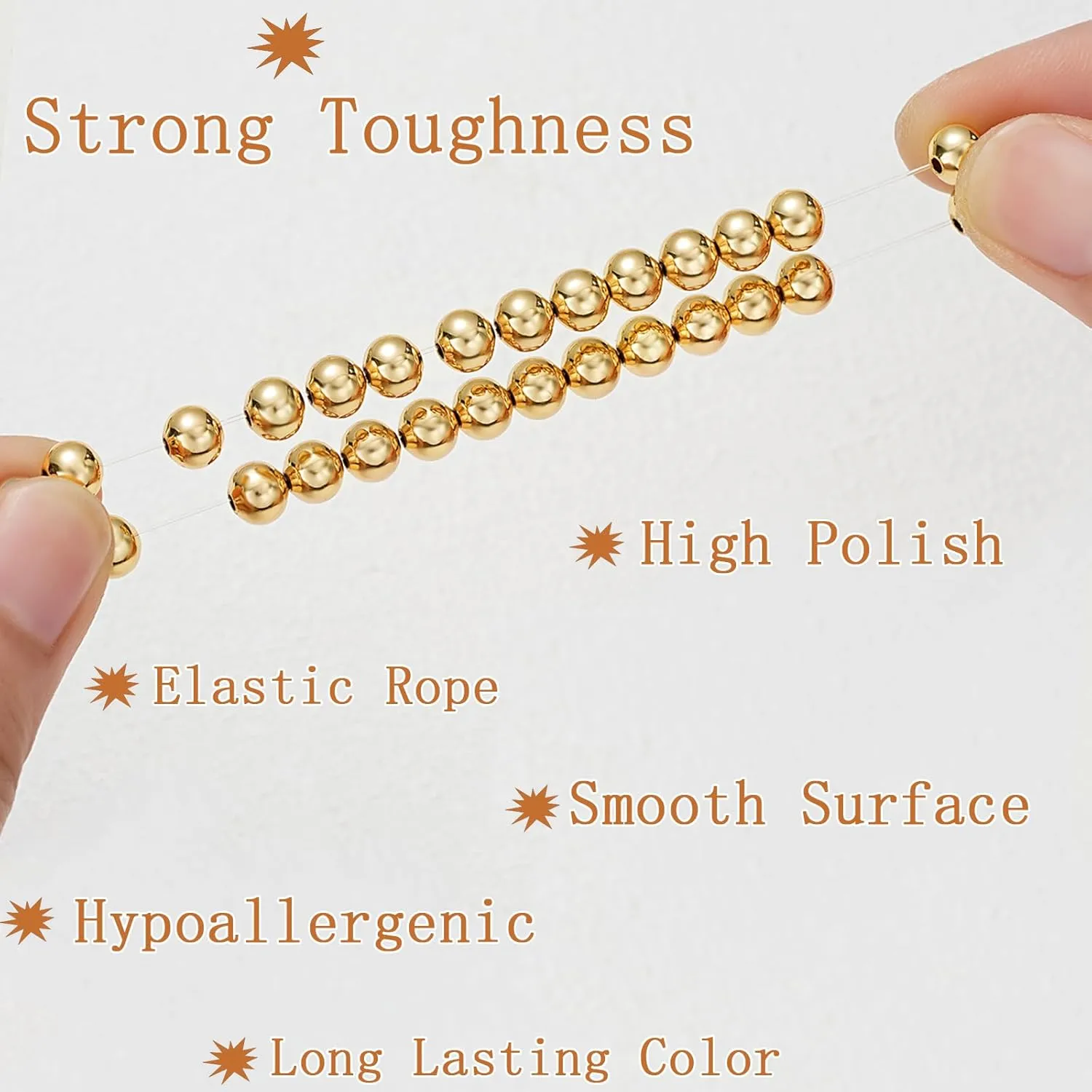 17 MILE 5 Pcs Gold Beaded Bracelet for Women, 14K Gold Plated Stackable Strand Stretch Bead Ball Bracelet Set Stack