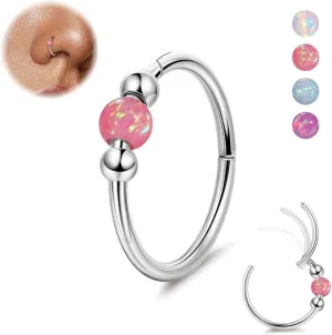18G Surgical Steel Opal Nose Rings Hoops for Women Hinged Seamless Nose Hoops Helix Cartilage Tragus Hoop Rings Septum Clicker Ring Nose Piercing Jewelry 8mm/10mm