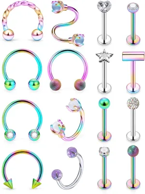 18G/16G/20G Surgical Steel/Titanium Lip Rings Internally Threaded Screw CZ Crystals Stud Piercing Jewelry for Nose/Lip/Medusa/Labret/Tragus/Helix/Conch/Cartilage - Nose Rings Studs