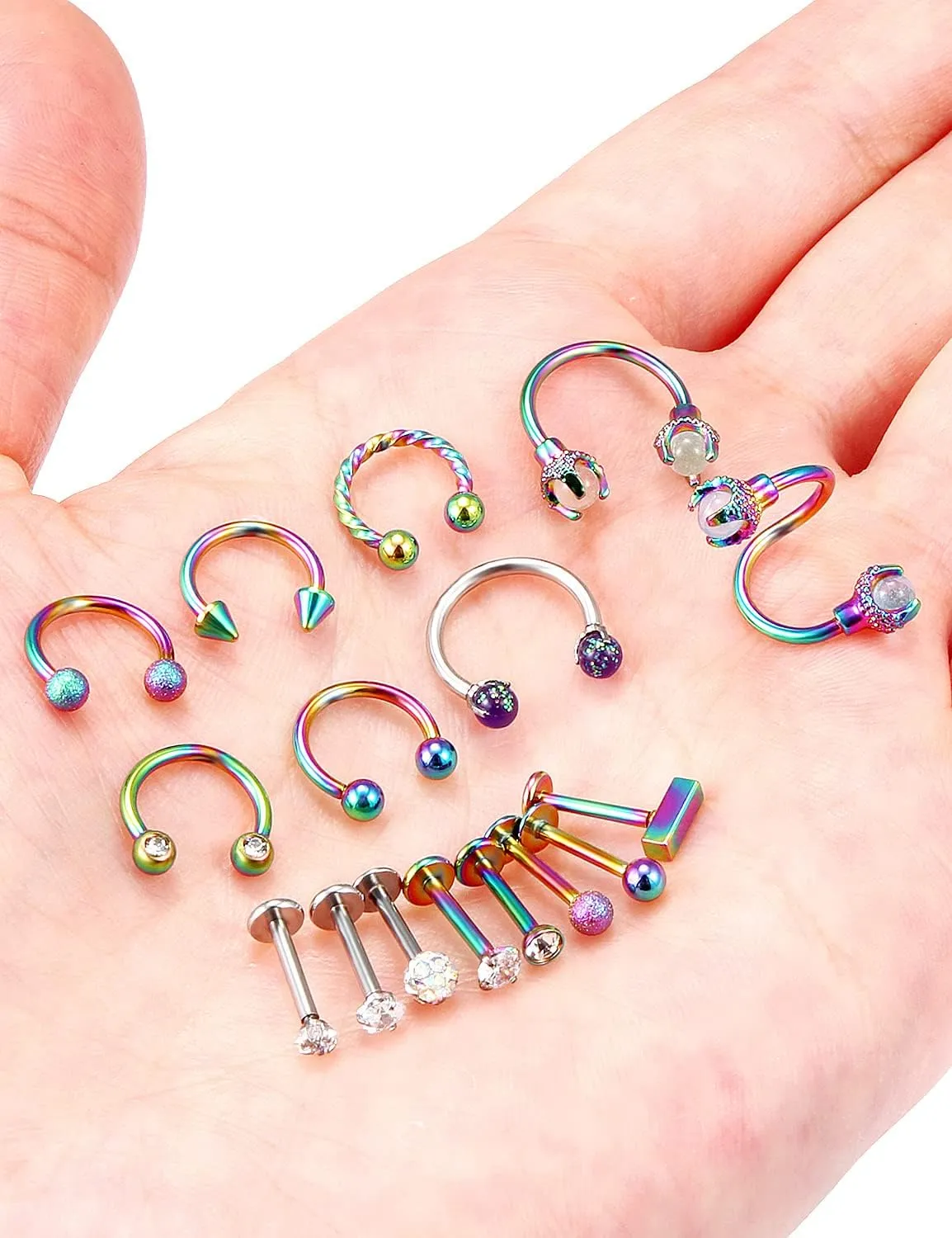 18G/16G/20G Surgical Steel/Titanium Lip Rings Internally Threaded Screw CZ Crystals Stud Piercing Jewelry for Nose/Lip/Medusa/Labret/Tragus/Helix/Conch/Cartilage - Nose Rings Studs