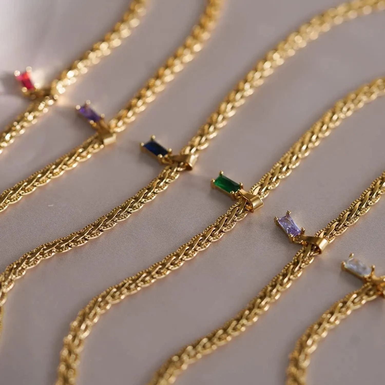 18K Gold Filled Vintage Choker Necklaces for Women Waterproof Gold Choker Necklace Anti Tarnish Gemstone Zircon Rectangle Pendant Necklace