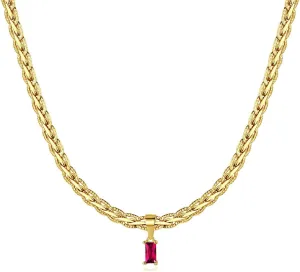 18K Gold Filled Vintage Choker Necklaces for Women Waterproof Gold Choker Necklace Anti Tarnish Gemstone Zircon Rectangle Pendant Necklace