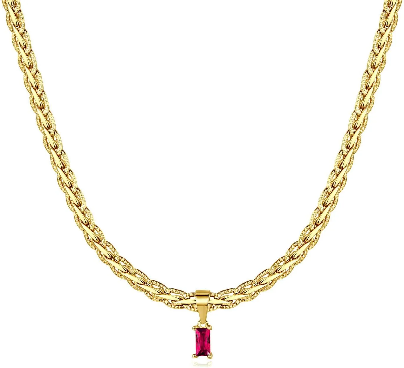 18K Gold Filled Vintage Choker Necklaces for Women Waterproof Gold Choker Necklace Anti Tarnish Gemstone Zircon Rectangle Pendant Necklace