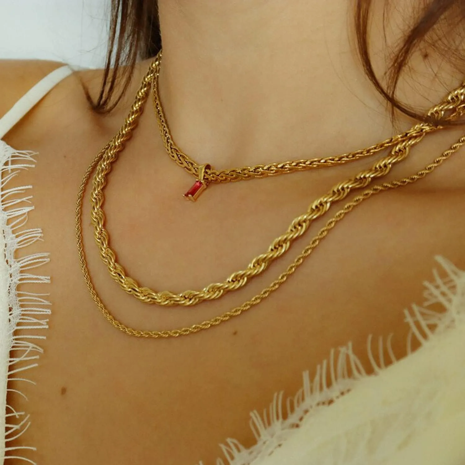 18K Gold Filled Vintage Choker Necklaces for Women Waterproof Gold Choker Necklace Anti Tarnish Gemstone Zircon Rectangle Pendant Necklace