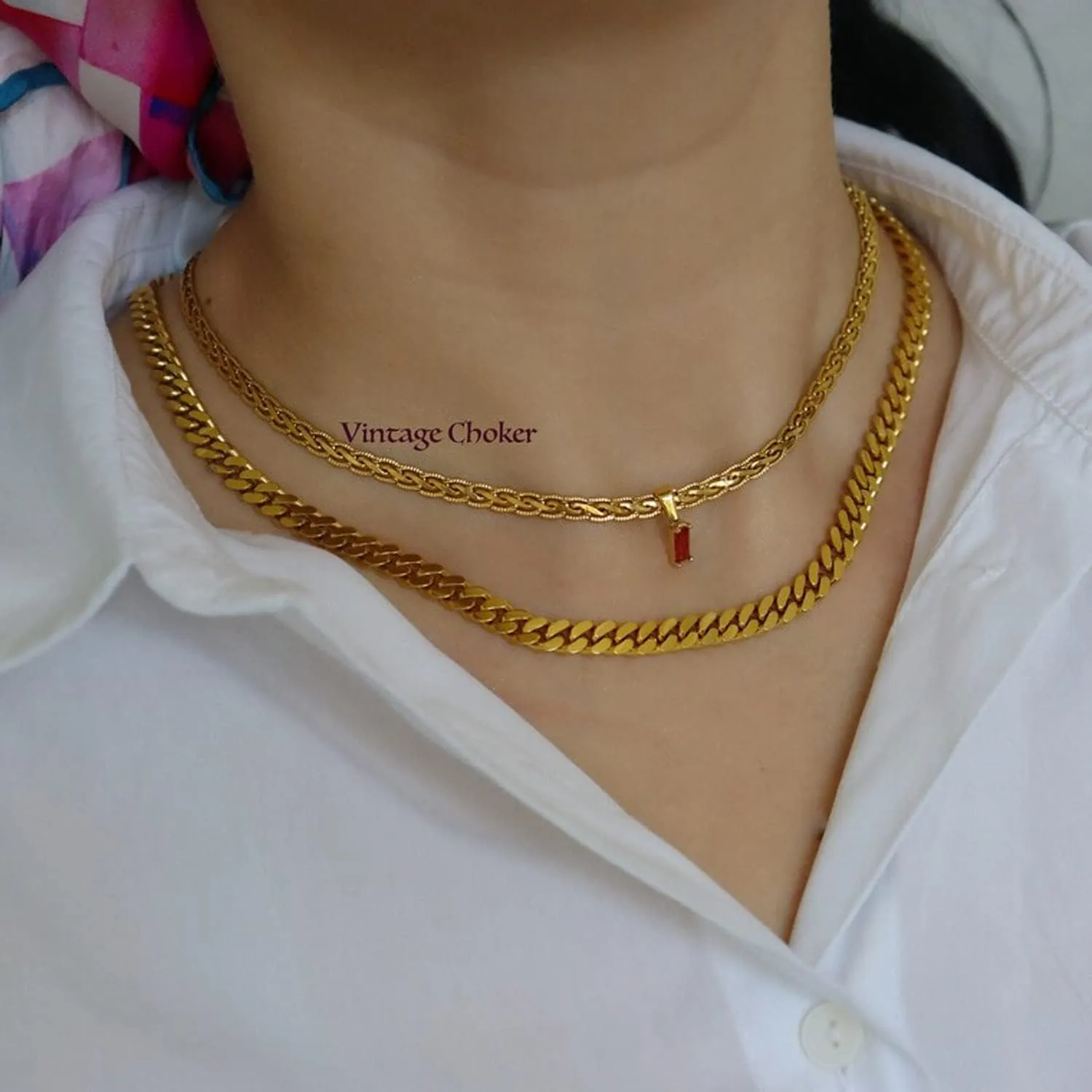 18K Gold Filled Vintage Choker Necklaces for Women Waterproof Gold Choker Necklace Anti Tarnish Gemstone Zircon Rectangle Pendant Necklace