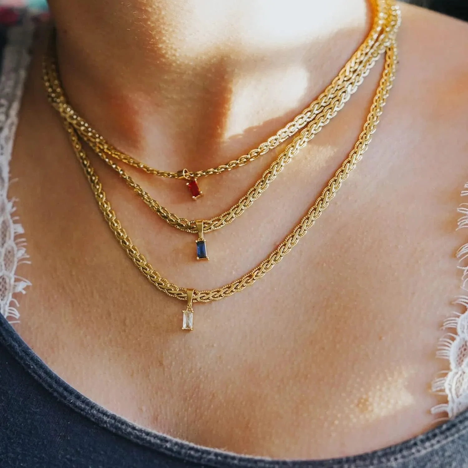 18K Gold Filled Vintage Choker Necklaces for Women Waterproof Gold Choker Necklace Anti Tarnish Gemstone Zircon Rectangle Pendant Necklace