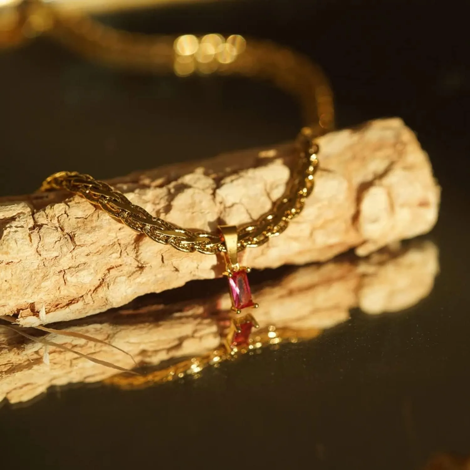 18K Gold Filled Vintage Choker Necklaces for Women Waterproof Gold Choker Necklace Anti Tarnish Gemstone Zircon Rectangle Pendant Necklace