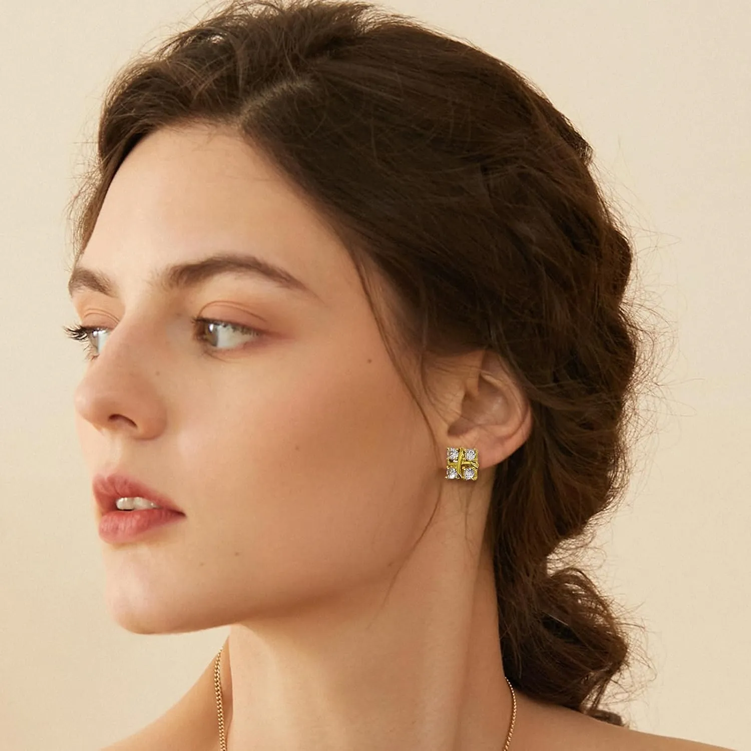 18k Gold Plated Cubic Zirconia Stud Earrings Jewelry for Women