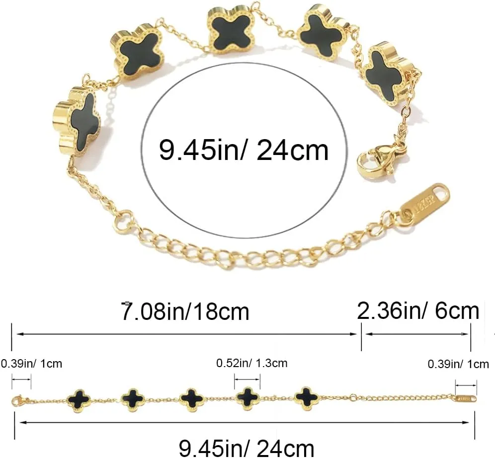 18K Gold Plated Lucky Clover Bracelet for Women Simple Four Leaf Adjustable Link Double-Sided Bracelets Cute Jewelry