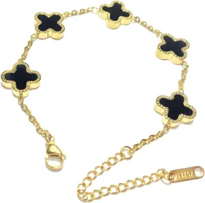18K Gold Plated Lucky Clover Bracelet for Women Simple Four Leaf Adjustable Link Double-Sided Bracelets Cute Jewelry