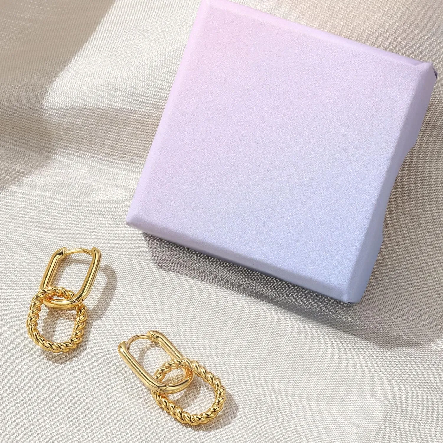 18K Gold Plated Two Tone Gold Silver Hoop Earrings for Women Hypoallergenic - 925 Sterling Silver Drop Dangle Paperclip Huggie Hoop Earrings - Chain Link Dangle Earrings Jewelry