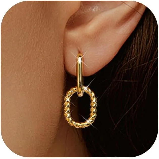18K Gold Plated Two Tone Gold Silver Hoop Earrings for Women Hypoallergenic - 925 Sterling Silver Drop Dangle Paperclip Huggie Hoop Earrings - Chain Link Dangle Earrings Jewelry