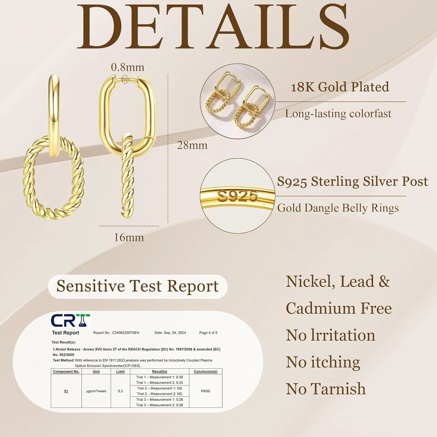 18K Gold Plated Two Tone Gold Silver Hoop Earrings for Women Hypoallergenic - 925 Sterling Silver Drop Dangle Paperclip Huggie Hoop Earrings - Chain Link Dangle Earrings Jewelry