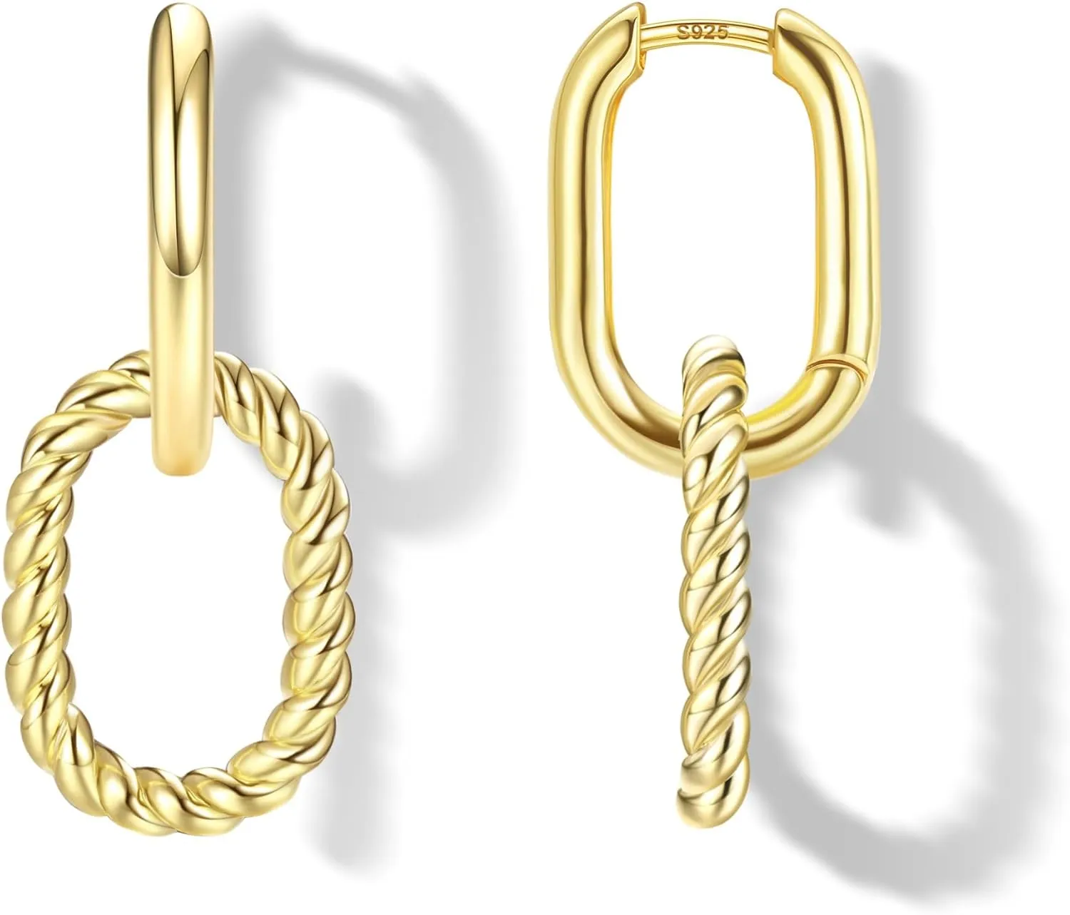 18K Gold Plated Two Tone Gold Silver Hoop Earrings for Women Hypoallergenic - 925 Sterling Silver Drop Dangle Paperclip Huggie Hoop Earrings - Chain Link Dangle Earrings Jewelry
