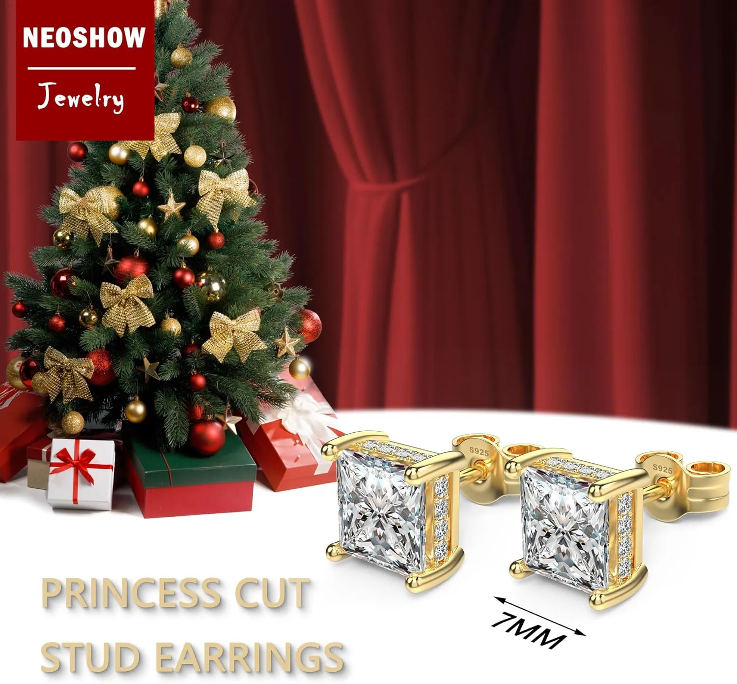18K White Gold Plated Sterling Silver Princess Cut Cubic Zirconia Stud Earrings Square Simulated Diamond CZ Stud Earrings for Women Men Hypoallergenic