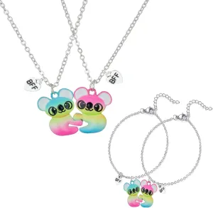 2-3Pcs Cute Half Broken Heart Koala Panda Engraved Pendant Necklace for Best Friend Women Men Lovely Love Heart Animal Necklace Friendship Jewelry Birthday Gift
