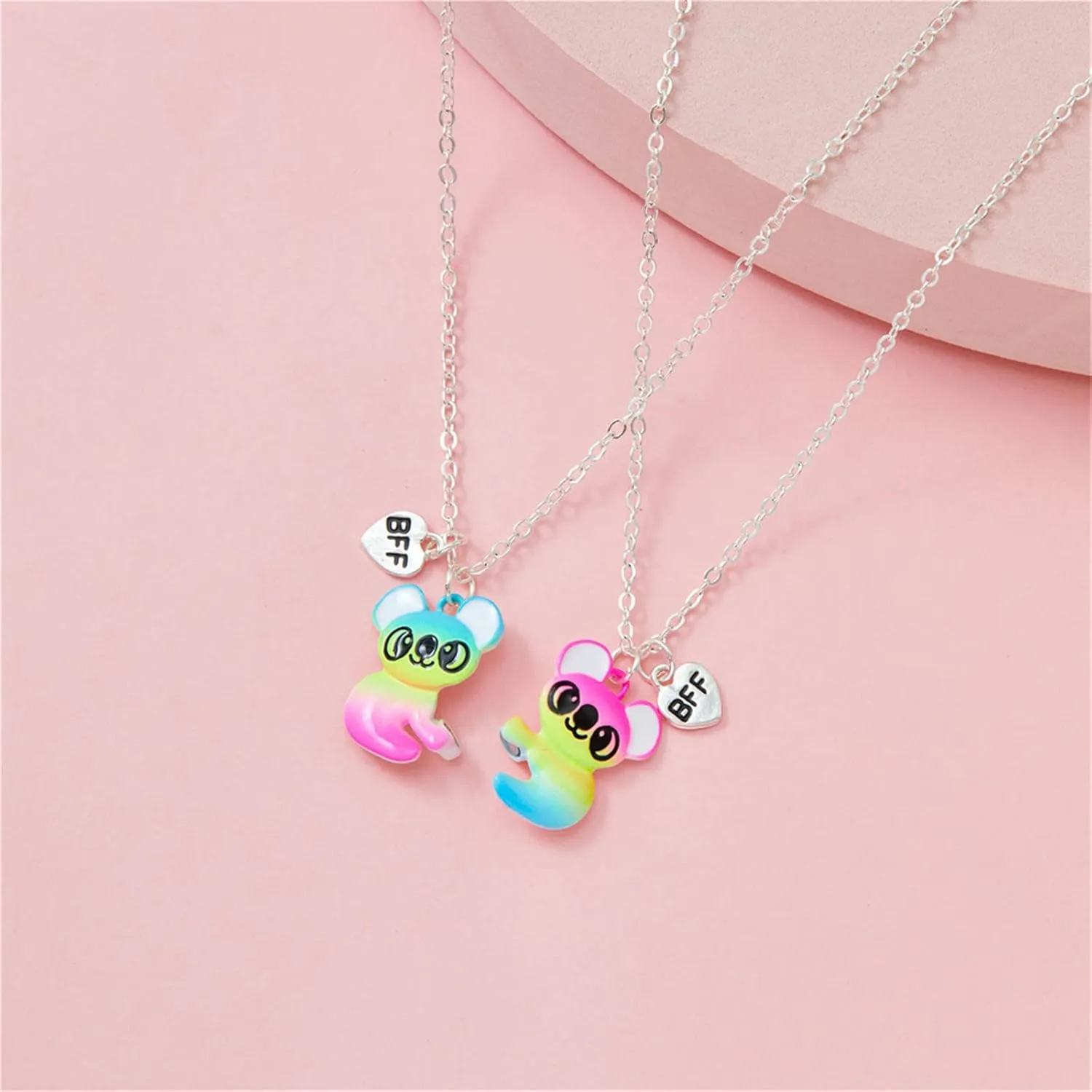 2-3Pcs Cute Half Broken Heart Koala Panda Engraved Pendant Necklace for Best Friend Women Men Lovely Love Heart Animal Necklace Friendship Jewelry Birthday Gift