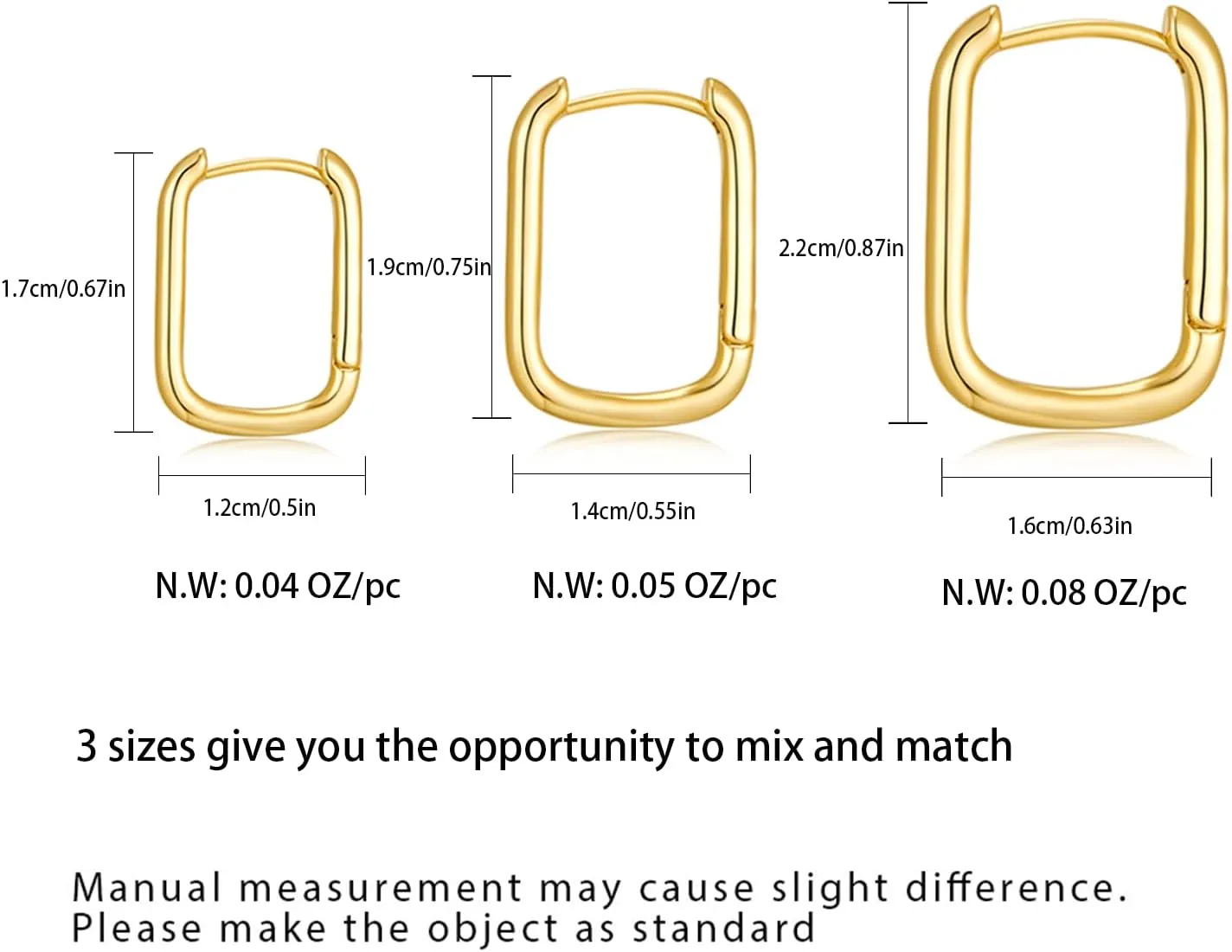 2 Pairs 14K Gold Plated Minimalist Hoop Earrings Small Dainty Geometric Square and Rectangle Huggies Hoops for Girls Women Gift, gold, silver and black