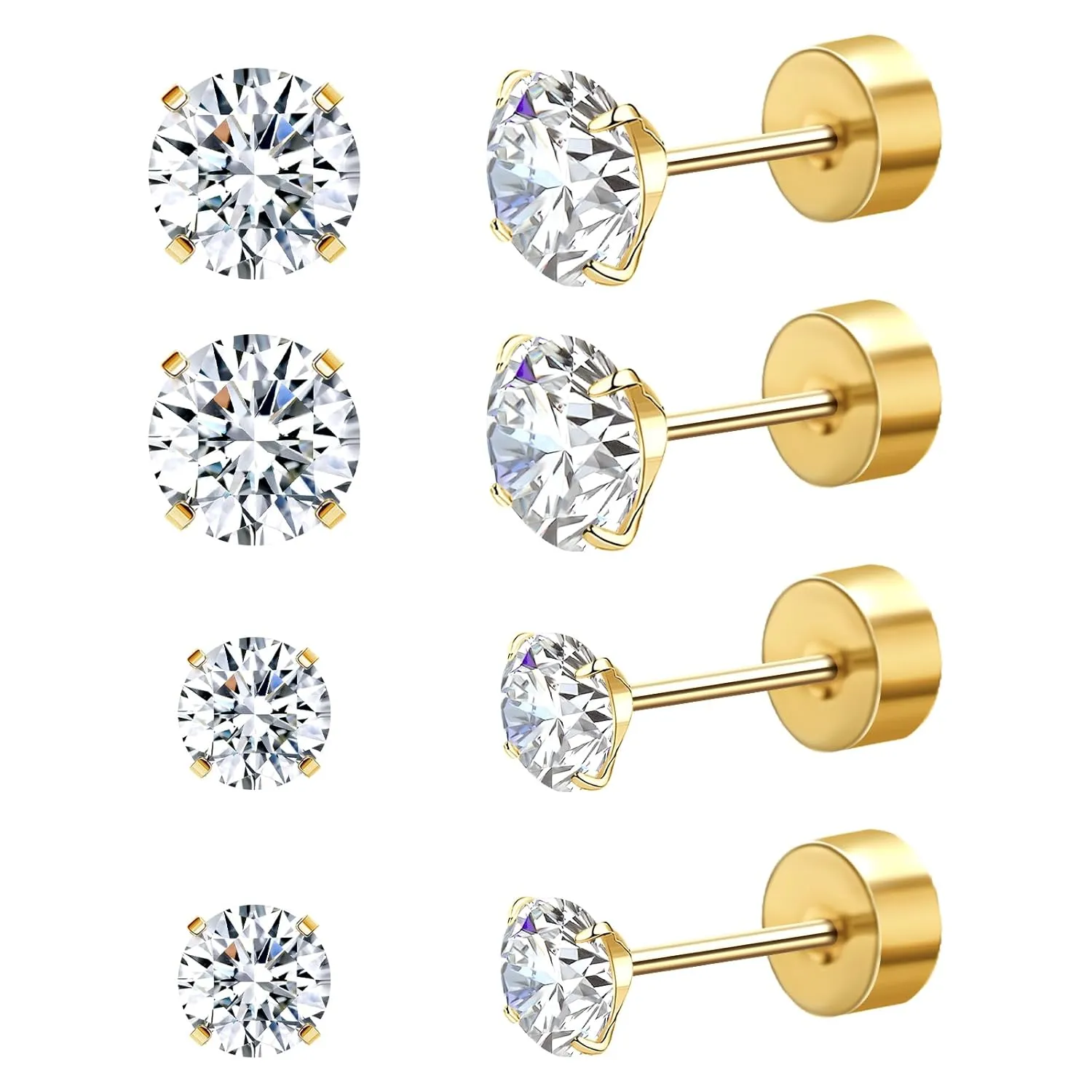 2 Pairs Flat Back Stud Earrings for Women, 18k Gold Cartilage Earrings as Screw Back Earrings Hypoallergenic for her, Nap Earring as Comfy Earrings Gifts for Her (3 5mm, Gold)
