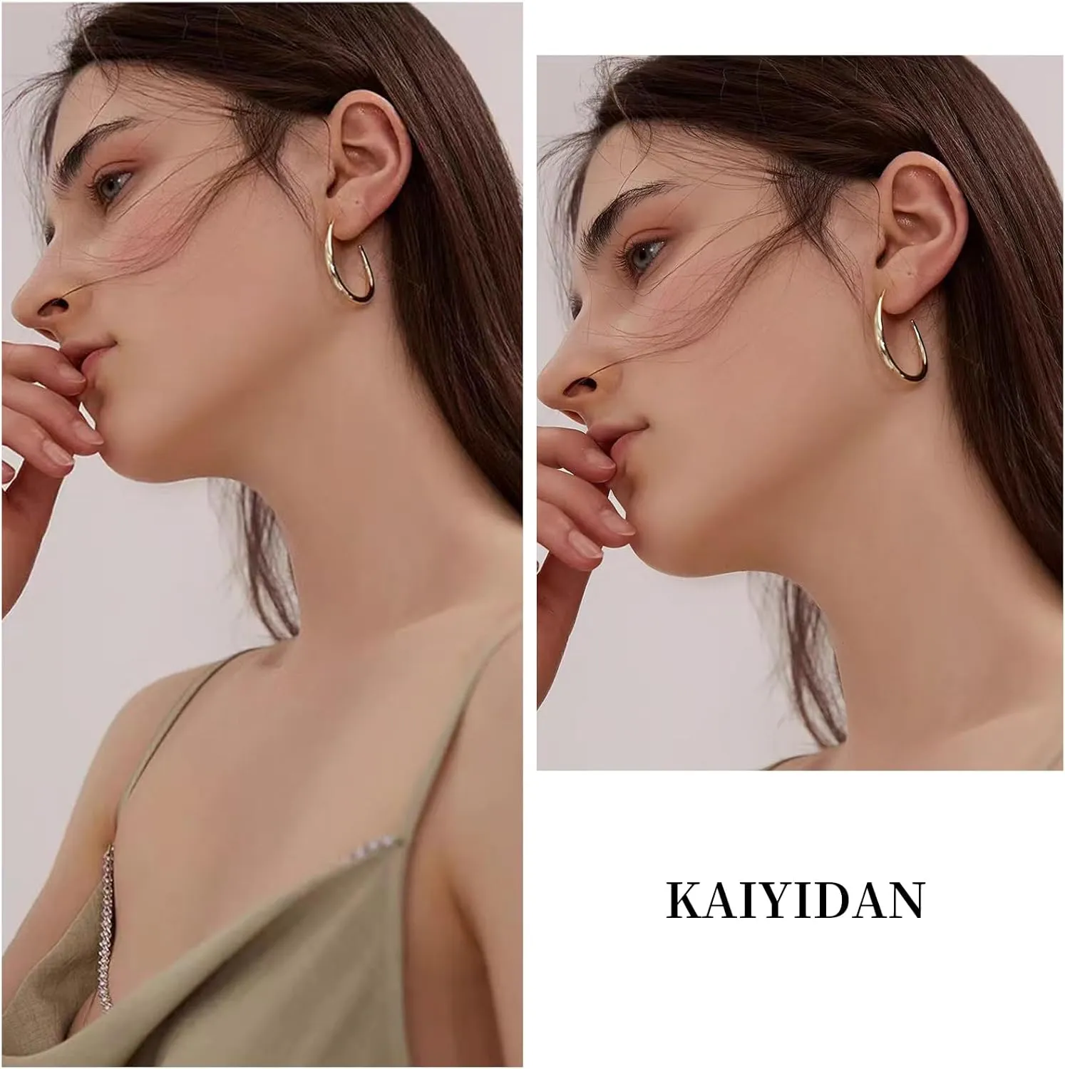 2 Pairs Gold/Silver Hoop Earrings For Women Set Trendy,14K Plated Gold Chunky Huggie Hoop Earings Pack,Oval Twisted Statement Silver Hoops,Fashion Jewelry Gift