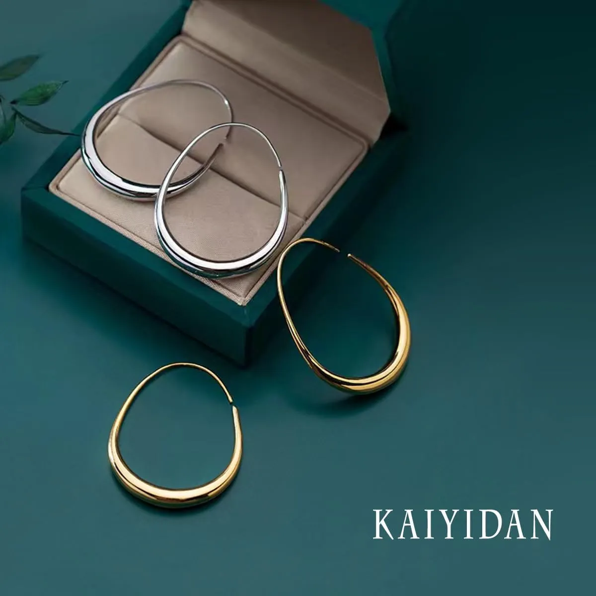 2 Pairs Gold/Silver Hoop Earrings For Women Set Trendy,14K Plated Gold Chunky Huggie Hoop Earings Pack,Oval Twisted Statement Silver Hoops,Fashion Jewelry Gift