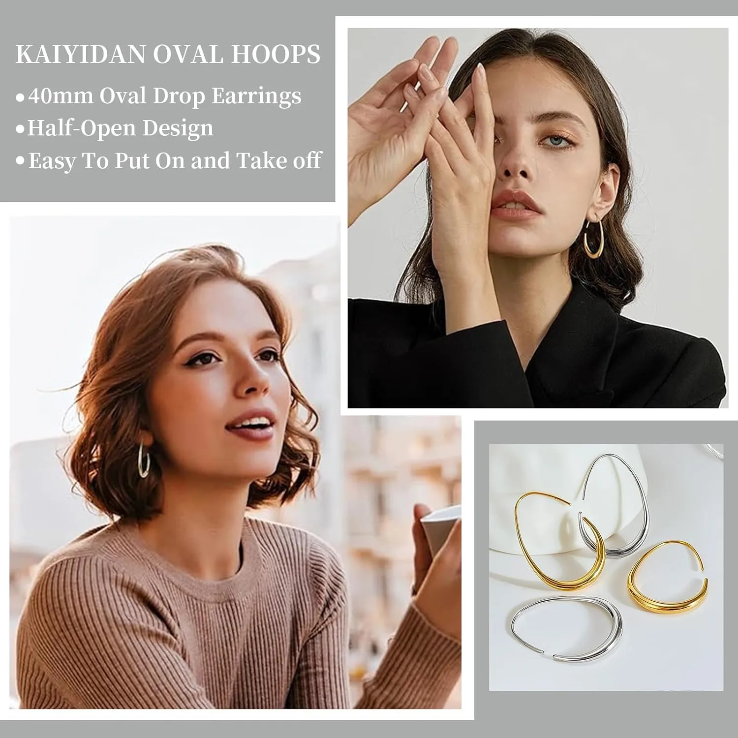 2 Pairs Gold/Silver Hoop Earrings For Women Set Trendy,14K Plated Gold Chunky Huggie Hoop Earings Pack,Oval Twisted Statement Silver Hoops,Fashion Jewelry Gift