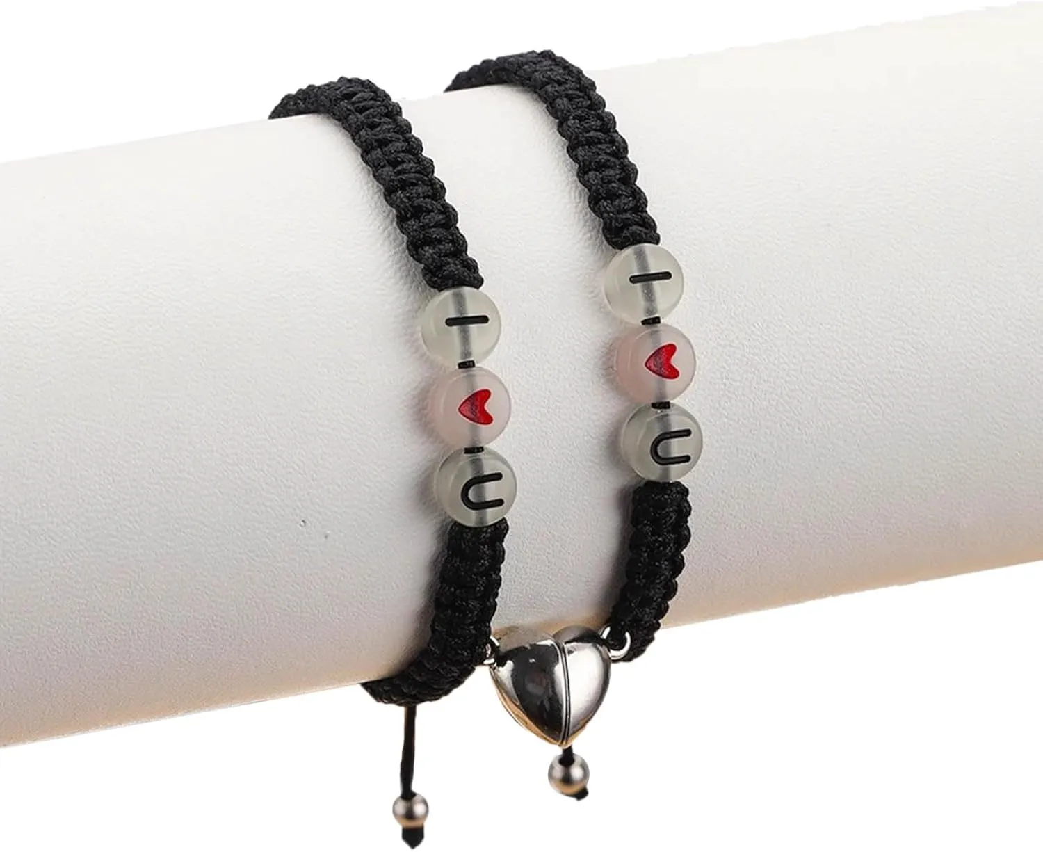 2 PCS Adjustable Couple Braided Bracelet Heart Shape Charm Matching Bracelet Luminous Letter Bead Bracelets Acrylic