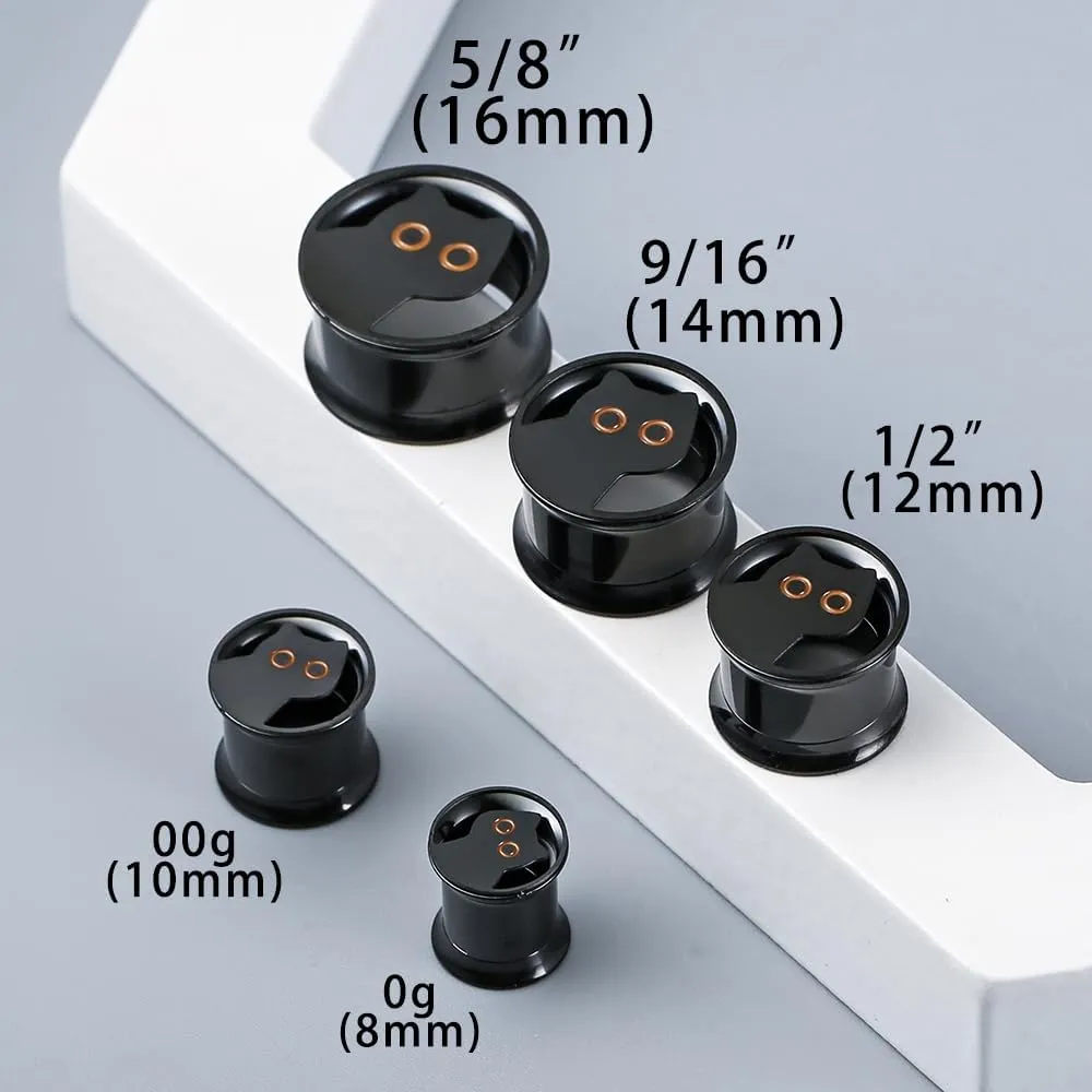 2 PCS Black gauges cute cat Ear Tunnels Plugs 316 Stainless Steel Ear Weight Plugs Hypoallergenic expander Piercing Body Jewelry women and men