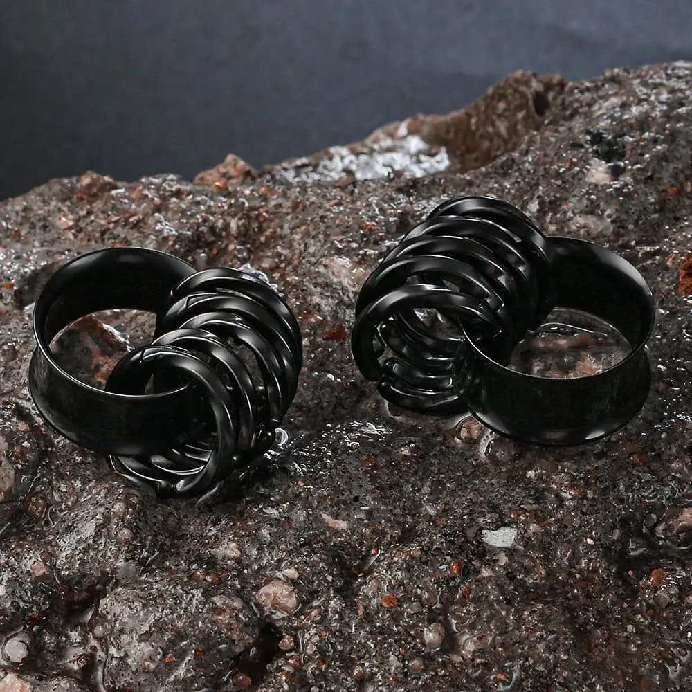 2 PCS Ear Gauges with 10 twisty rings ear weight Hypoallergenic 316 Stainless Steel Ear Stretchers Plus Tunnels (0G-1") 8mm-25mm 00G Body Piercing Jewelry